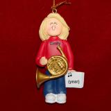 French Horn Christmas Ornament Virtuoso Blond Female Personalized FREE at PersonalizedOrnamentsMarket.com by Russell Rhodes