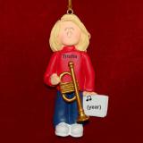 Trumpet Christmas Ornament Virtuoso Blond Female Personalized FREE at PersonalizedOrnamentsMarket.com by Russell Rhodes