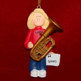 Tuba Christmas Ornament Virtuoso Blond Female Personalized FREE at PersonalizedOrnamentsMarket.com by Russell Rhodes