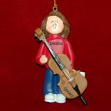 Cello Christmas Ornament Virtuoso Brunette Female Personalized FREE at PersonalizedOrnamentsMarket.com by Russell Rhodes