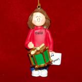 Drum Christmas Ornament Virtuoso Brunette Female Personalized FREE at PersonalizedOrnamentsMarket.com by Russell Rhodes