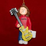 Guitar Christmas Ornament Virtuoso Brunette Female Personalized FREE at PersonalizedOrnamentsMarket.com by Russell Rhodes