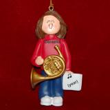 French Horn Christmas Ornament Virtuoso Brunette Female Personalized FREE at PersonalizedOrnamentsMarket.com by Russell Rhodes