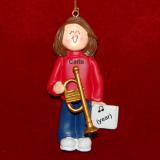 Trumpet Christmas Ornament Virtuoso Brunette Female Personalized FREE at PersonalizedOrnamentsMarket.com by Russell Rhodes