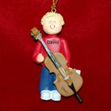 Cello Christmas Ornament Virtuoso Blond Male Personalized FREE at PersonalizedOrnamentsMarket.com by Russell Rhodes