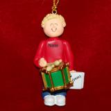 Drum Christmas Ornament Virtuoso Blond Male Personalized FREE at PersonalizedOrnamentsMarket.com by Russell Rhodes