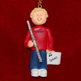 Flute Christmas Ornament Virtuoso Blond Male Personalized FREE at PersonalizedOrnamentsMarket.com by Russell Rhodes