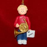 French Horn Christmas Ornament Virtuoso Blond Male Personalized FREE at PersonalizedOrnamentsMarket.com by Russell Rhodes