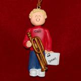 Trombone Christmas Ornament Virtuoso Blond Male Personalized FREE at PersonalizedOrnamentsMarket.com by Russell Rhodes