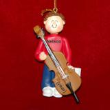 Cello Christmas Ornament Virtuoso Brunette Male Personalized FREE at PersonalizedOrnamentsMarket.com by Russell Rhodes