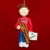 Trombone Christmas Ornament Virtuoso Brunette Male Personalized FREE at PersonalizedOrnamentsMarket.com by Russell Rhodes