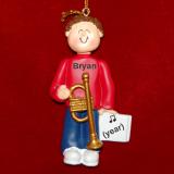 Trumpet Christmas Ornament Virtuoso Brunette Male Personalized FREE at PersonalizedOrnamentsMarket.com by Russell Rhodes