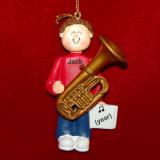 Tuba Christmas Ornament Virtuoso Brunette Male Personalized FREE at PersonalizedOrnamentsMarket.com by Russell Rhodes