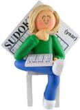 Sudoku Christmas Ornament Blond Female Personalized FREE at PersonalizedOrnamentsMarket.com by Russell Rhodes