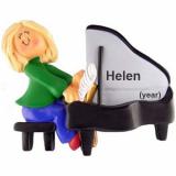 Piano Christmas Ornament Blond Female Personalized FREE at PersonalizedOrnamentsMarket.com by Russell Rhodes