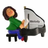 Piano Christmas Ornament Brunette Female Personalized FREE at PersonalizedOrnamentsMarket.com by Russell Rhodes