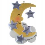 Family Christmas Ornament for 5 Moon & Stars Personalized FREE at PersonalizedOrnamentsMarket.com by Russell Rhodes