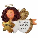 Memorial Christmas Ornament Brunette Female Angel Personalized FREE at PersonalizedOrnamentsMarket.com by Russell Rhodes