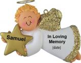 Memorial Christmas Ornament Blond Male Angel Personalized FREE at PersonalizedOrnamentsMarket.com by Russell Rhodes