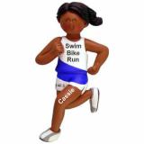 Triathlon Christmas Ornament African American Female Personalized FREE at PersonalizedOrnamentsMarket.com by Russell Rhodes