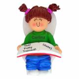 Potty Trained Christmas Ornament Brunette Female Personalized FREE at PersonalizedOrnamentsMarket.com by Russell Rhodes