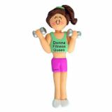 Aerobics & Weight Training Christmas Ornament Brunette Female Personalized FREE at PersonalizedOrnamentsMarket.com by Russell Rhodes