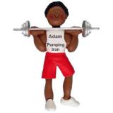 Weight Lifting Christmas Ornament African American Male Personalized FREE at PersonalizedOrnamentsMarket.com by Russell Rhodes