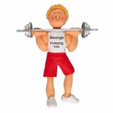 Weight Lifting Christmas Ornament Blond Male Personalized FREE at PersonalizedOrnamentsMarket.com by Russell Rhodes