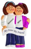 Sisters Christmas Ornament Both Brunette Personalized FREE at PersonalizedOrnamentsMarket.com by Russell Rhodes