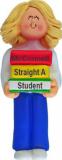 Straight A Student Christmas Ornament Blond Female Personalized FREE at PersonalizedOrnamentsMarket.com by Russell Rhodes