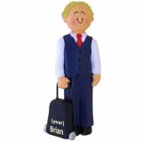 Flight Attendant Christmas Ornament Blond Male Personalized FREE at PersonalizedOrnamentsMarket.com by Russell Rhodes