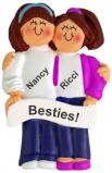 Friendship Christmas Ornament Besties Both Brunette Personalized FREE at PersonalizedOrnamentsMarket.com by Russell Rhodes