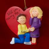 Engagement Christmas Ornament Brunette Male Blond Female Personalized FREE at PersonalizedOrnamentsMarket.com by Russell Rhodes