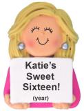 Sweet 16 Christmas Ornament Blond Female Personalized FREE at PersonalizedOrnamentsMarket.com by Russell Rhodes