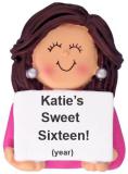 Sweet 16 Christmas Ornament Brunette Female Personalized FREE at PersonalizedOrnamentsMarket.com by Russell Rhodes