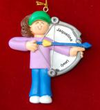 Archery Christmas Ornament Brunette Female Personalized FREE at PersonalizedOrnamentsMarket.com by Russell Rhodes