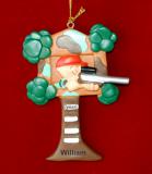 Boar or Deer Hunting Christmas Ornament Male in Tree with Rifle Personalized FREE at PersonalizedOrnamentsMarket.com by Russell Rhodes