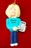 Smart Phone Christmas Ornament Blond Female Personalized FREE at PersonalizedOrnamentsMarket.com by Russell Rhodes