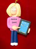 Tablet Christmas Ornament Blond Female Personalized FREE at PersonalizedOrnamentsMarket.com by Russell Rhodes