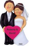 Newlyweds Christmas Ornament Both Brunette Personalized FREE at PersonalizedOrnamentsMarket.com by Russell Rhodes