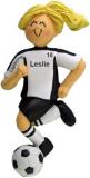 Soccer Christmas Ornament Blond Female Black Uniform Personalized FREE at PersonalizedOrnamentsMarket.com by Russell Rhodes