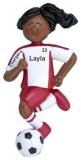 Soccer Christmas Ornament African American Female Red Uniform Personalized FREE at PersonalizedOrnamentsMarket.com by Russell Rhodes