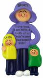 Single Mom Christmas Ornament with 2 Kids Personalized FREE at PersonalizedOrnamentsMarket.com by Russell Rhodes