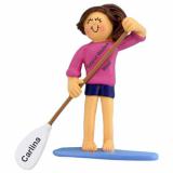 Stand Up Paddle Board Christmas Ornament Brunette Female Personalized FREE at PersonalizedOrnamentsMarket.com by Russell Rhodes