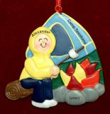 Camping Christmas Ornament Male Toasting Marshmallows Personalized FREE at PersonalizedOrnamentsMarket.com by Russell Rhodes