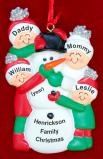 Family Christmas Ornament for 4 Making Snowman Personalized FREE at PersonalizedOrnamentsMarket.com by Russell Rhodes