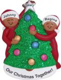 Couple Decorating Tree African American Christmas Ornament Personalized FREE at PersonalizedOrnamentsMarket.com by Russell Rhodes