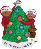 African American Couple Christmas Ornament with Dogs, Cats, Pets Custom Added Personalized FREE at PersonalizedOrnamentsMarket.com by Russell Rhodes