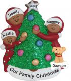 Family Decorating African American Christmas Ornament for 3 with Dogs, Cats, Pets Custom Added Personalized FREE at PersonalizedOrnamentsMarket.com by Russell Rhodes