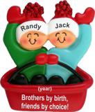 Siblings Christmas Ornament Adventures in Sledding Personalized FREE at PersonalizedOrnamentsMarket.com by Russell Rhodes